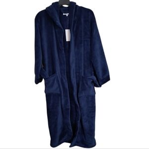 NWT Alexander Del Rossa Cozy Navy Blue Hooded Robe Size XS
